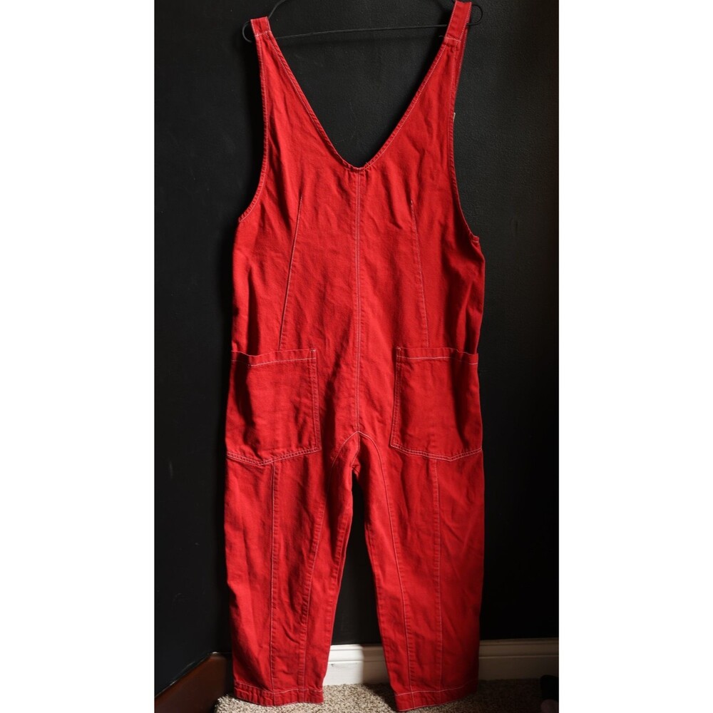 We The Free High Roller Denim Jumpsuit M Pockets Slouchy Utility Free People